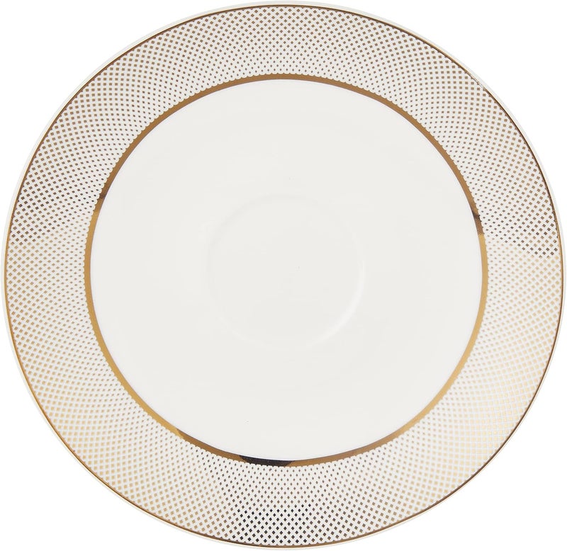 Shallow Bone China 6 cup & 6 saucers- 12pcs set, White/Gold, 220cc - Image 3